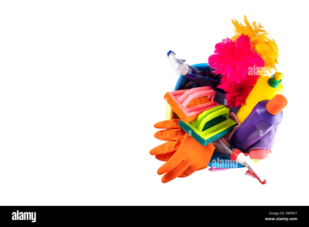 Nettoyage coloré cuisine, salle de bains et d'autres chambres propres service concept Banque D'Images