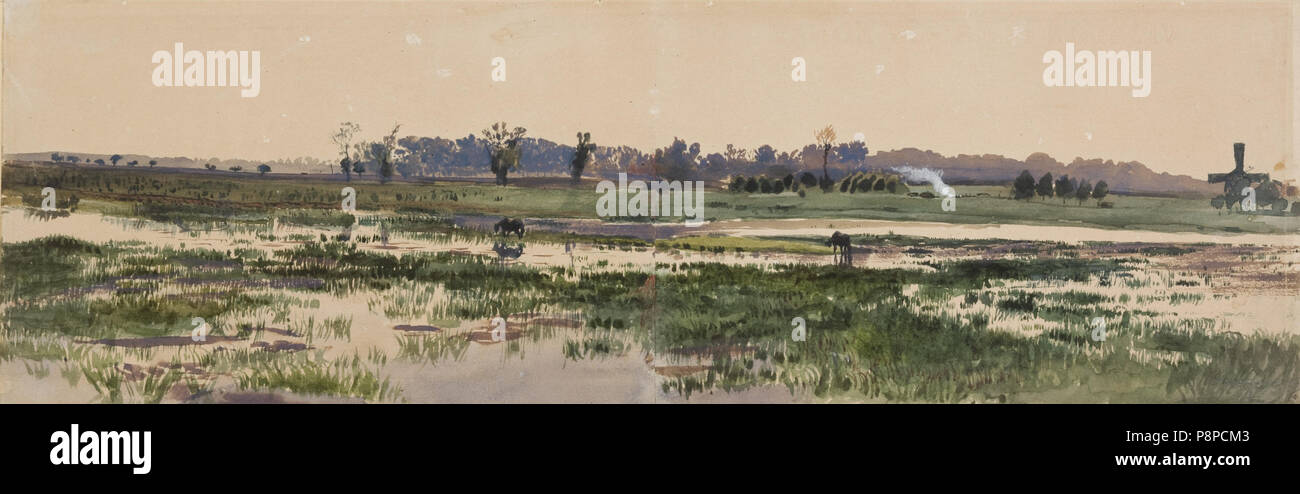 . 411 Marsh Paysage, aquarelle, 1880-1890 Banque D'Images