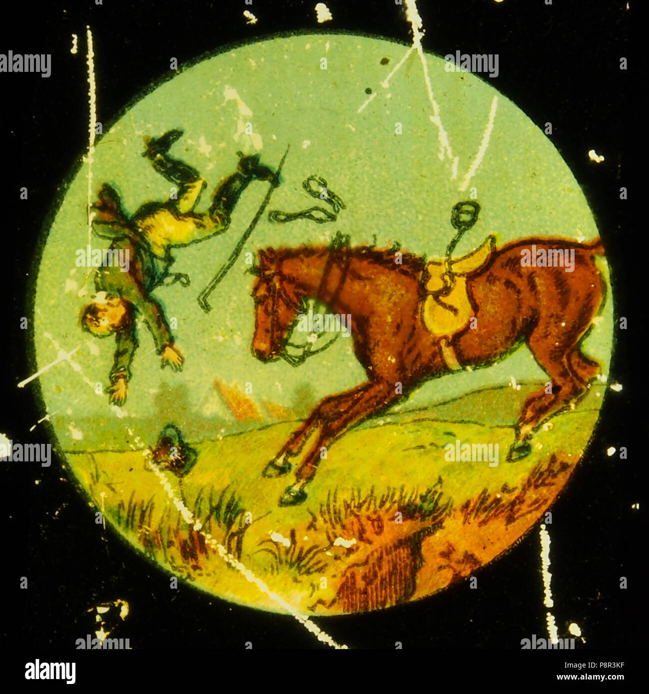 . 409 homme sur accident de cheval dessin 2 Banque D'Images