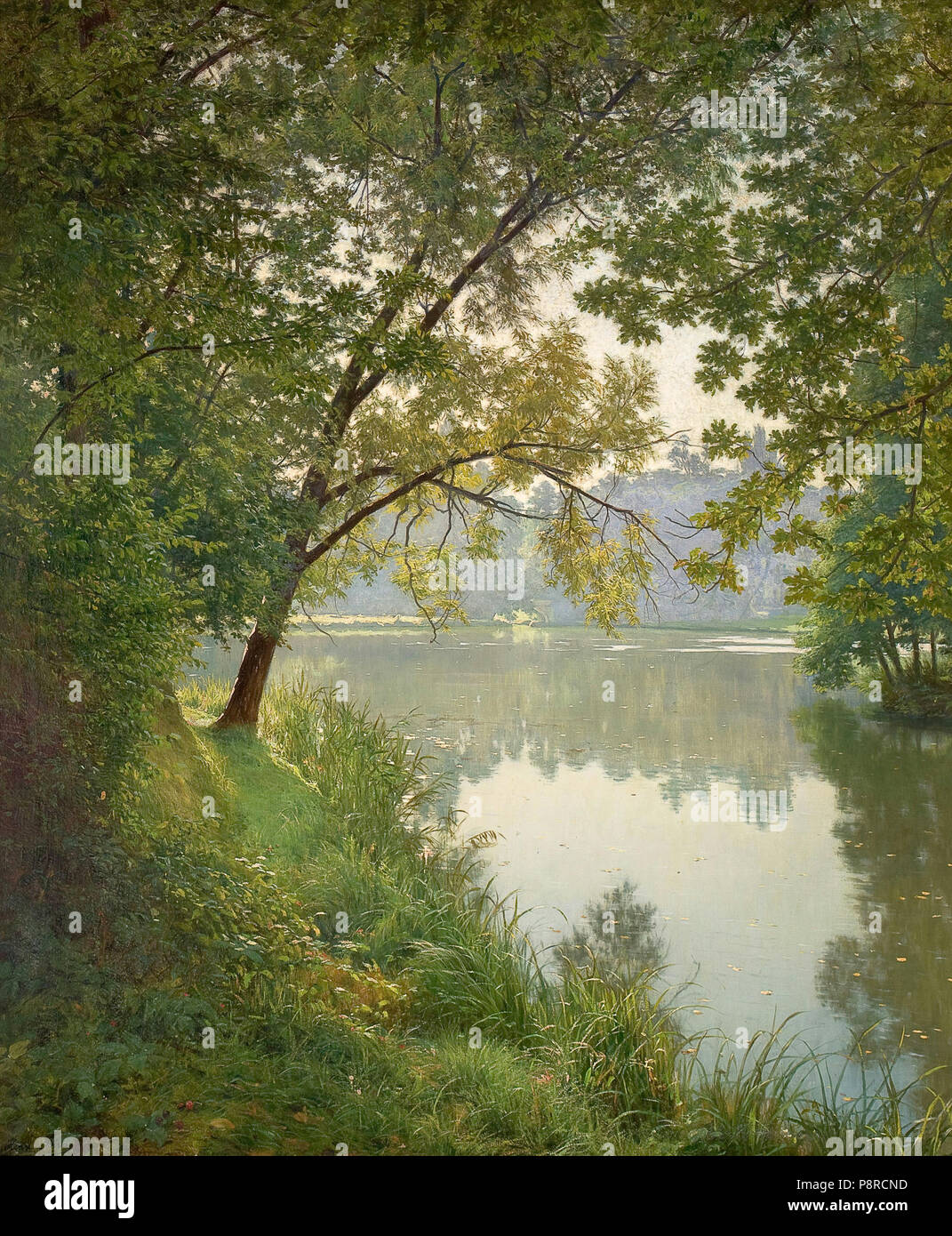 328 Henri BIVA, ca 1905-1906, matin à Villeneuve, le Salon 1906 - Carte postale tableau original, huile sur toile, 151,1 x 125,1 cm, collection privée Banque D'Images