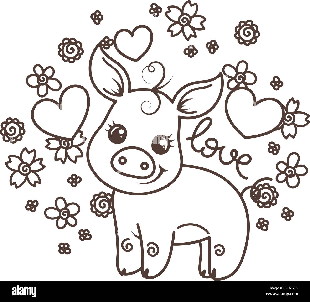 C Est Une Fille C Est Un Garcon Cute Cartoon Bebe Cochons Sur Un Fond De Fleurs Illustration Vectorielle Coloriage Image Vectorielle Stock Alamy