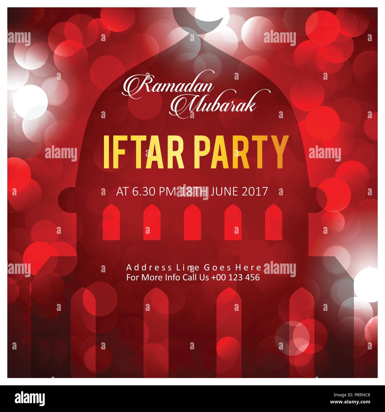 L'iftar élégant design de carte d'Invitation à une fête avec une décoration rouge noirâtre masjid silhouette sur dark red card , sur les feux rouges arrière-plan.. Pour le web design Illustration de Vecteur
