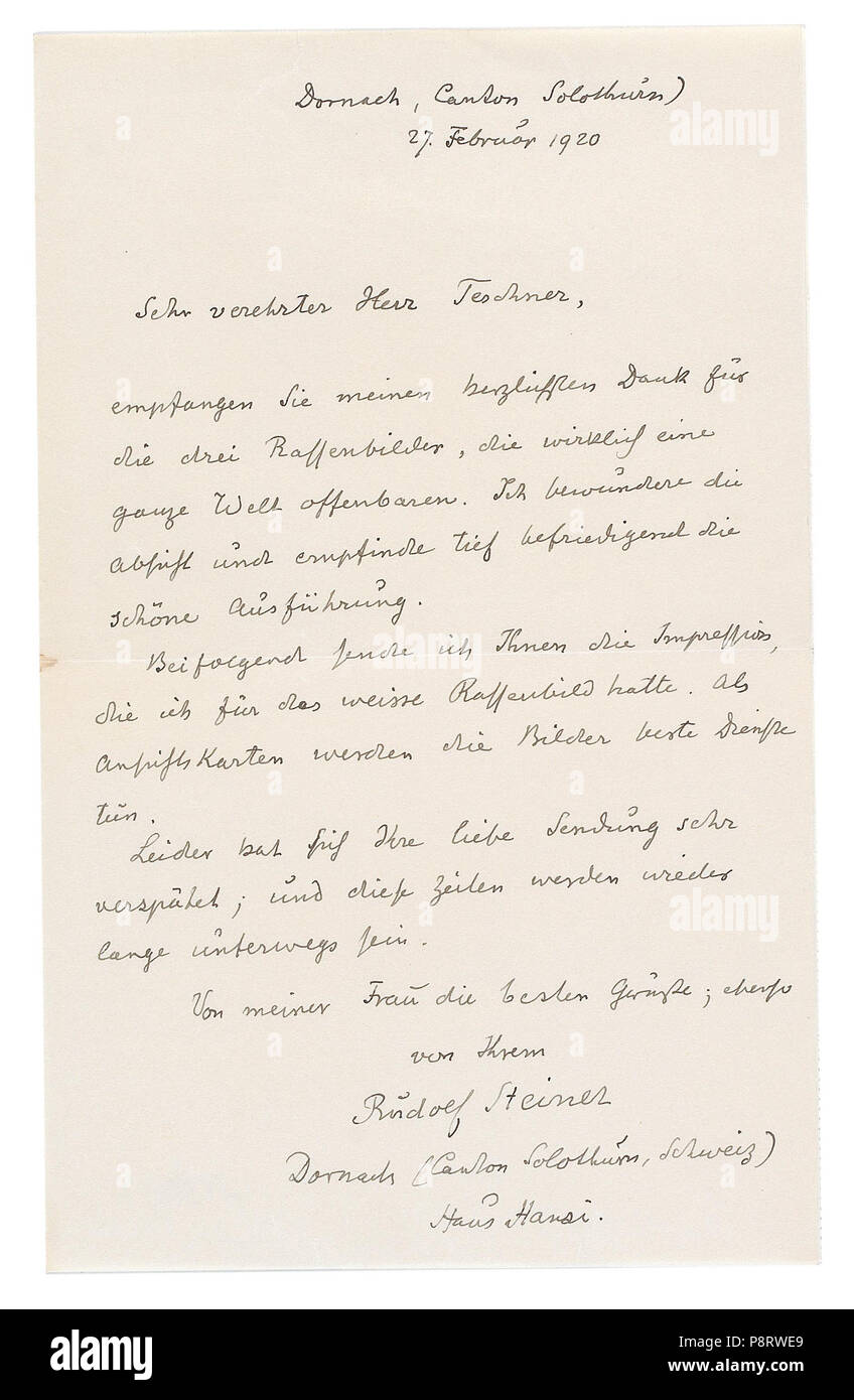 . Rudolf Steiner 484 1920-02-27 Une brève Teschner Banque D'Images