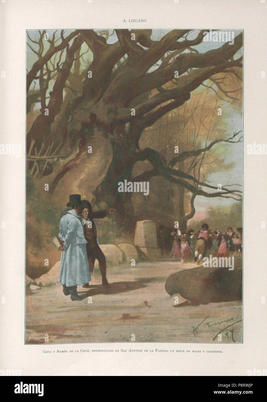 13, 1905 álbum Salón, Goya y Ramón de la Cruz, presenciando in San Antonio de la Florida un baile de majas y chisperos, Ángel Lizcano Banque D'Images