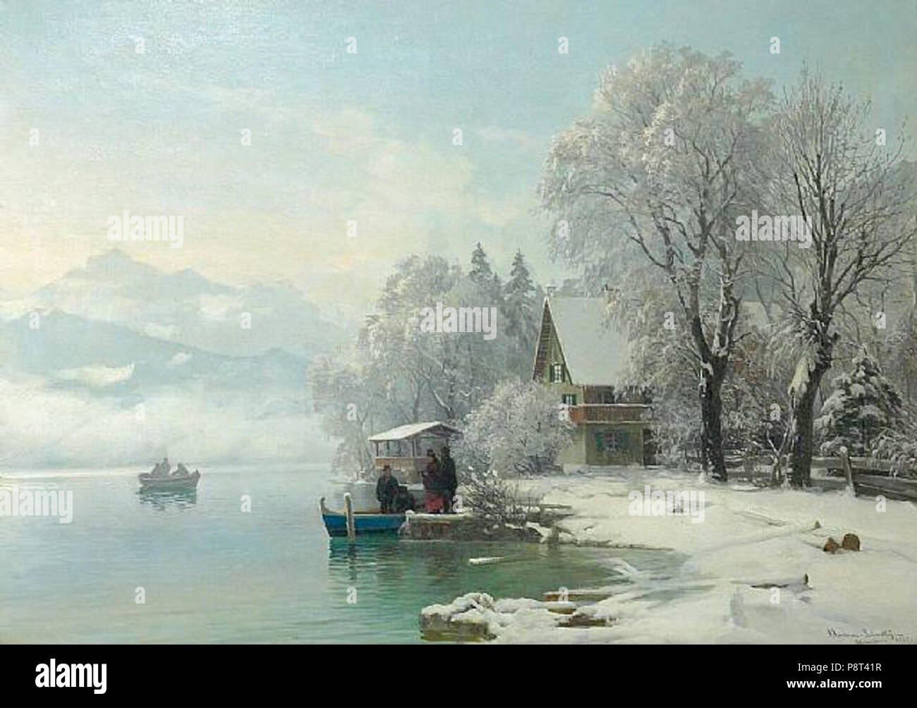 . Wintertag Andersen-Lundby Anders 36 am See 1887 Banque D'Images