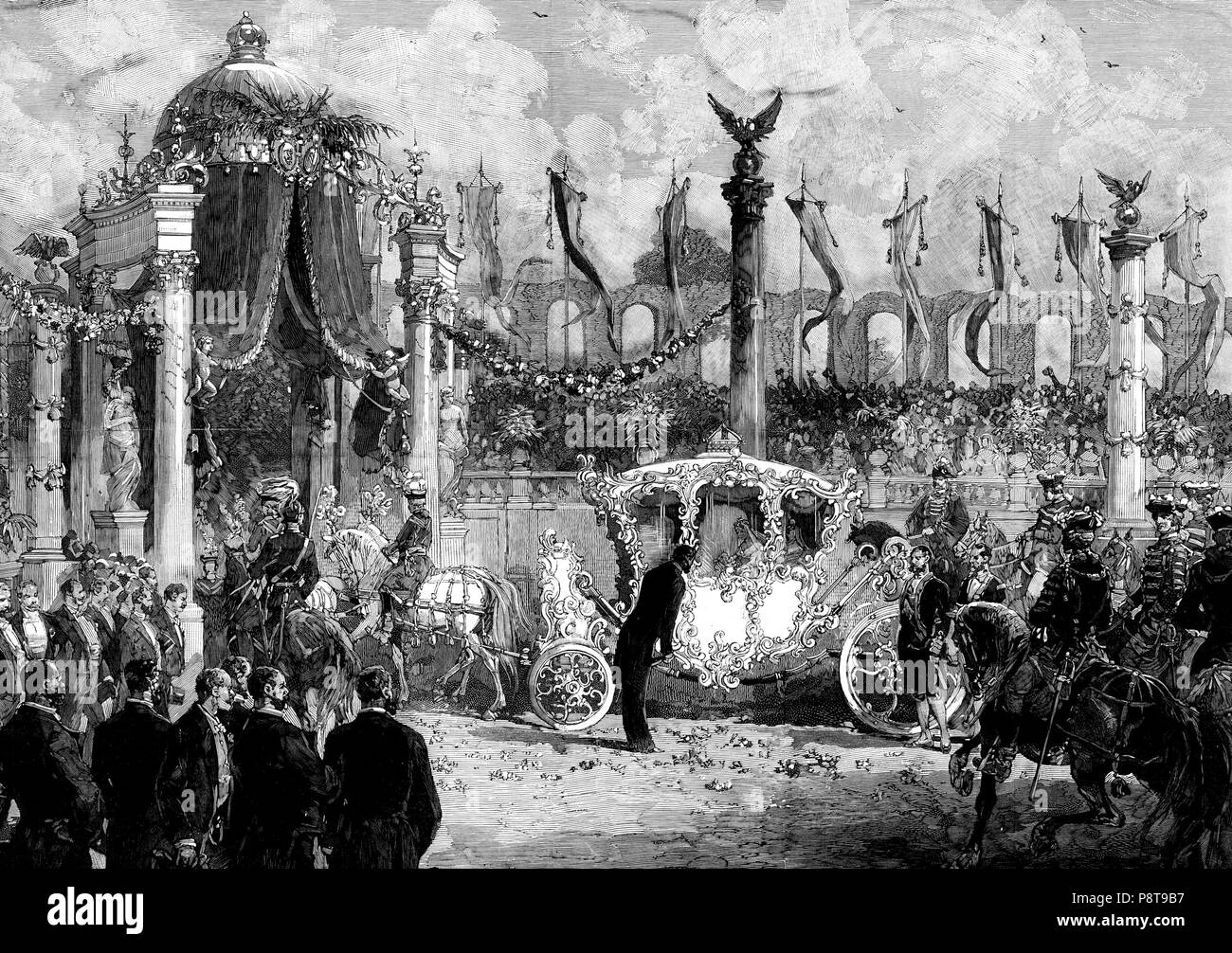 28 Accueil de la princesse Stéphanie de Belgique par le bourgmestre lors de son mariage avec l'archiduc Rodolphe d'Autriche le 10 mai 1881 Banque D'Images