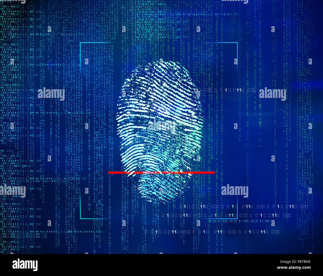 Contrôle d'identité biométrique et d'approbation.concept de sécurité dans l'avenir, la technologie, l'information et l'adresse Web environnement par empreintes digitales. Banque D'Images