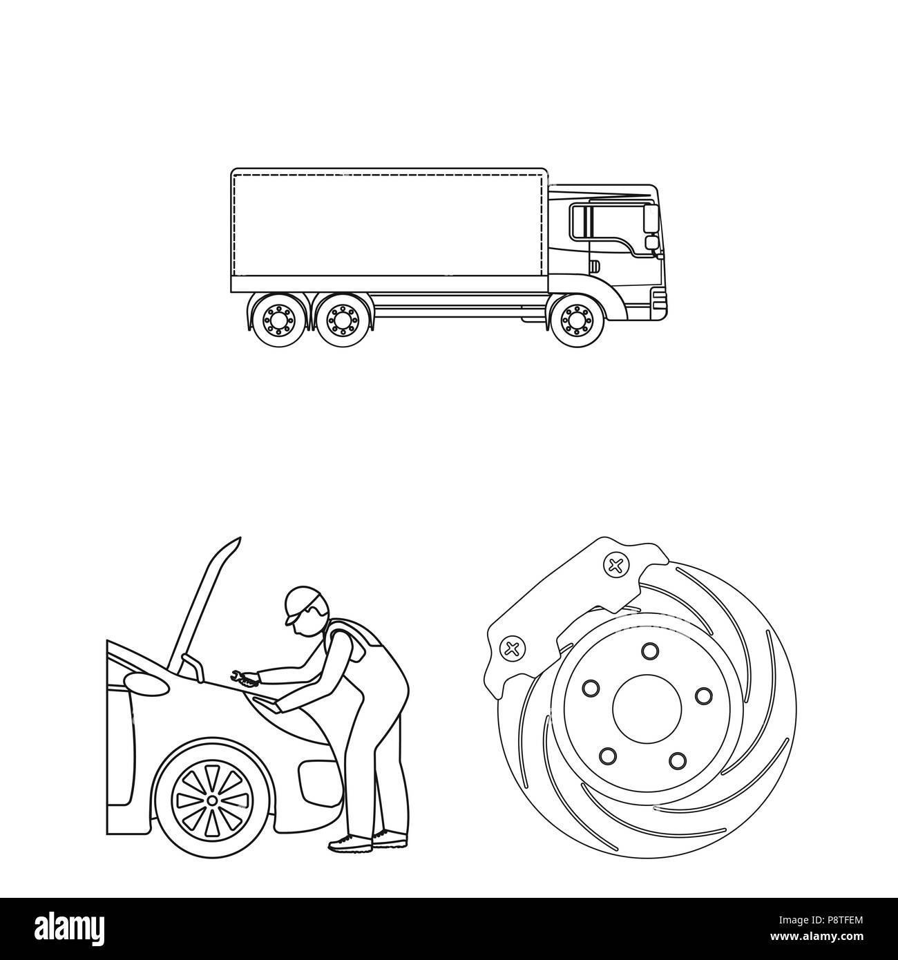 Voiture, ascenseur, pompe et autres équipements contours icônes de