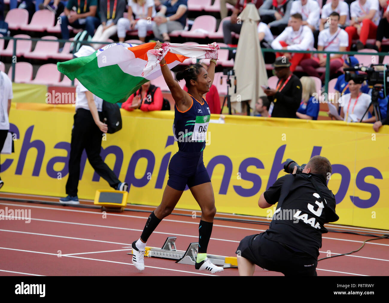 TAMPERE, Finlande, 12 juillet : HIMA DAS (Inde) win médaille d'or en 400 TEMI sur les Championnats du Monde U20 Championship à Tampere, en Finlande, 12 juillet 2018. Crédit : Denys/Kuvaiev Alamy Live News Banque D'Images