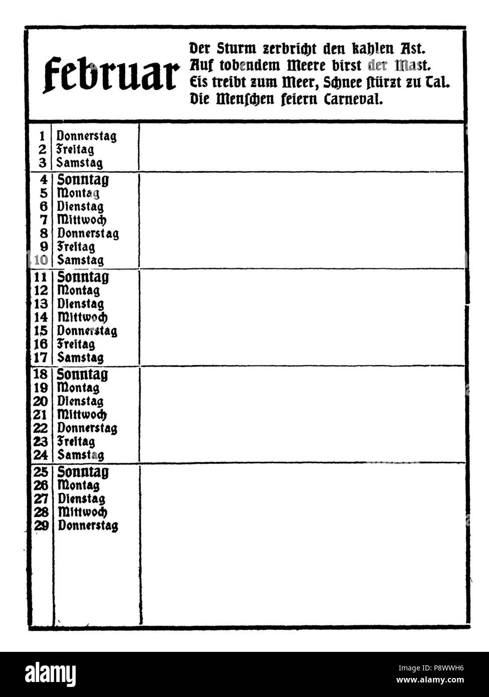 . De 100 Kain-Kalender 1912 06 Banque D'Images