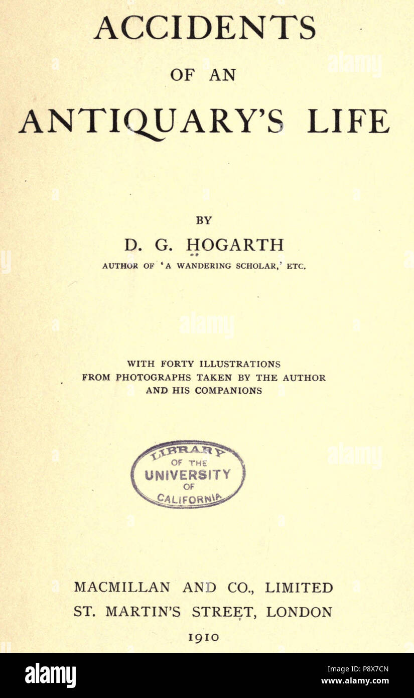 . 89 David George Hogarth. Les accidents de la vie d'un antiquaire. 1910 page frot. Banque D'Images