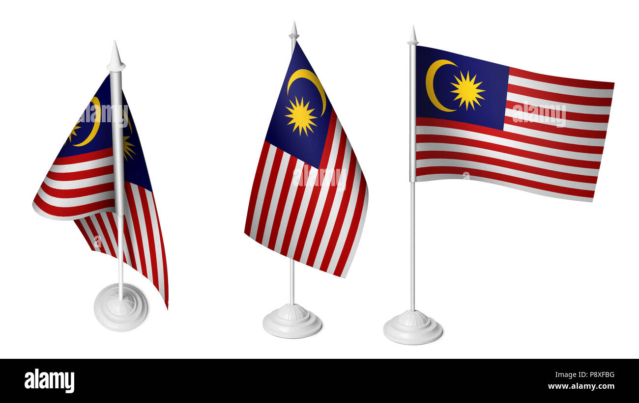 3 petit bureau isolé de brandir le drapeau de la Malaisie Malaisie 3D réaliste 24 Drapeaux Banque D'Images