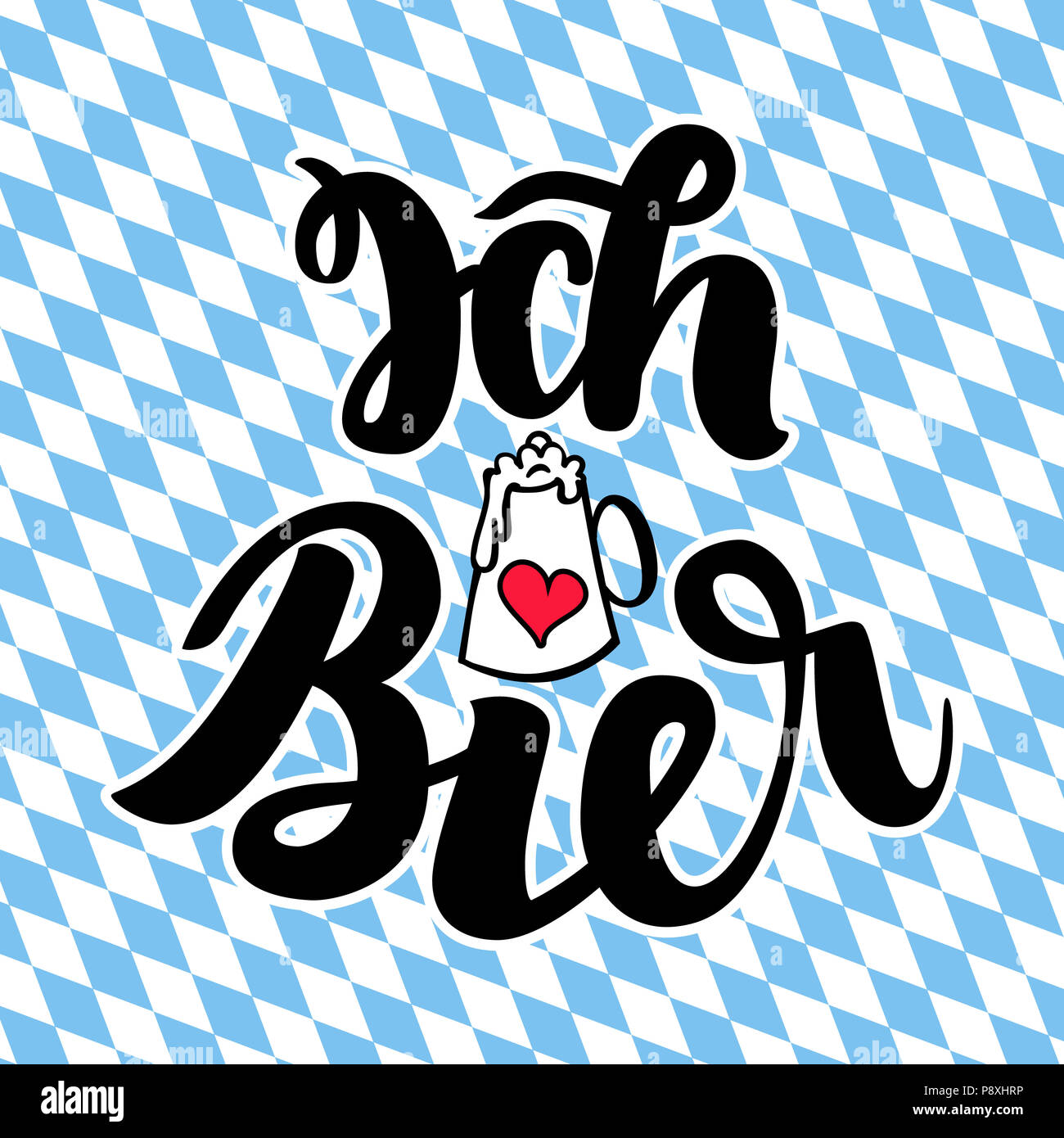 Ich liebe Bier. J'aime la bière. Oktoberfest allemand traditionnel bier festival. pinceau dessiné à la main sur l'illustration lettrage bayern arrière-plan. Banque D'Images