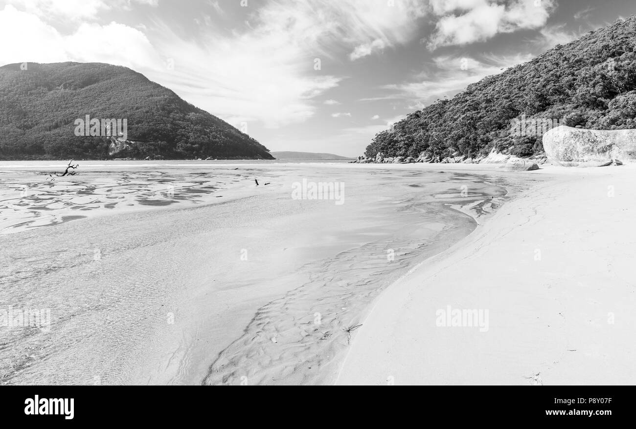 Les chasseurs Cove beach à Wilsons Promontory National Park, Victoria, Australie en noir et blanc Banque D'Images