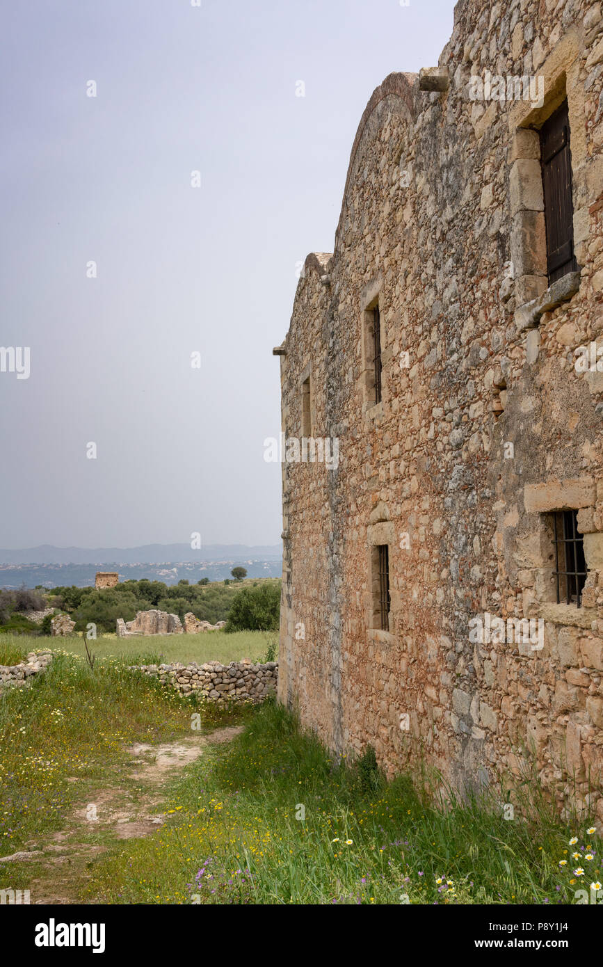 Monastère de Agios Ioannis Theologos mur extérieur en Crète, Grèce Banque D'Images