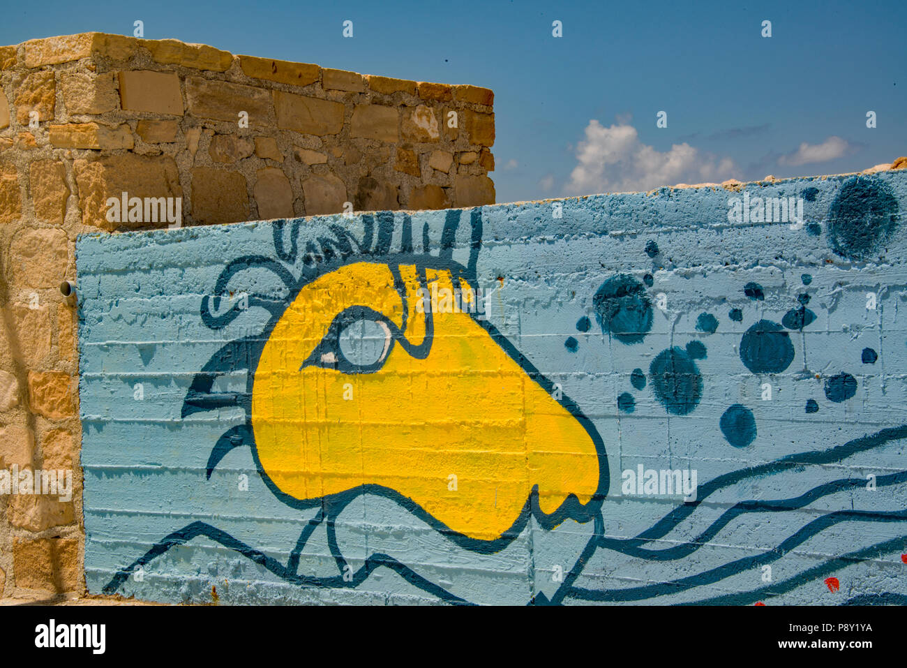 Wall Graffiti / l'Art à Port Saint Georges, à Chypre. Banque D'Images