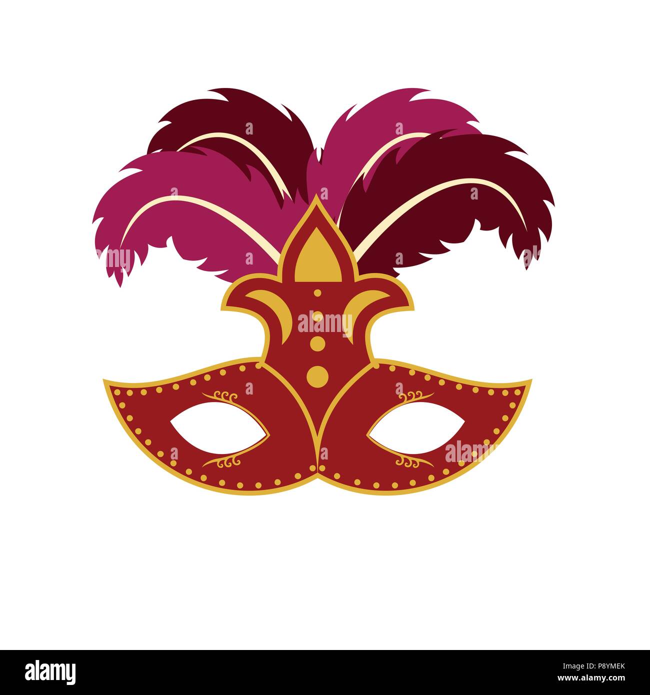 Joyeux Carnaval brésilien 24. Masque de carnaval rouge avec des feuilles sur fond blanc. Pour la conception web et l'interface d'application, aussi utile pour l'infographie Illustration de Vecteur