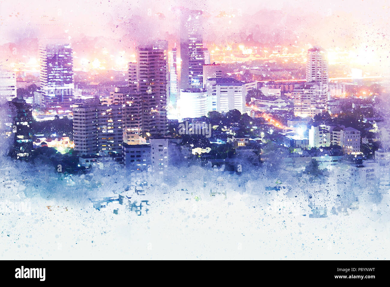 Abstract colorful immeuble de bureaux dans la ville sur fond de peinture à l'aquarelle. Banque D'Images