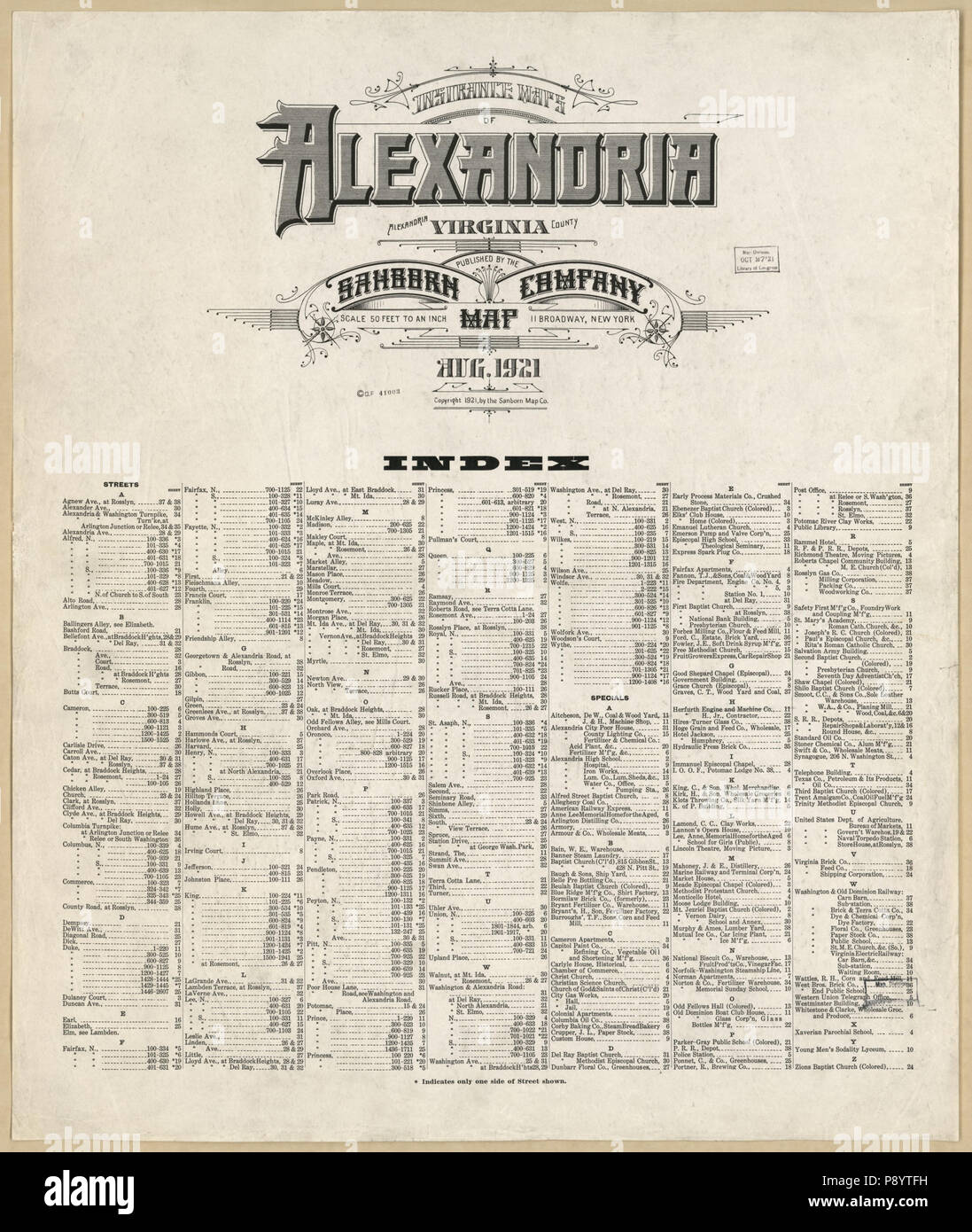 La carte d'assurance-incendie Sanborn 490 d'Alexandria, cités indépendantes, en Virginie. LOC sanborn08968 007-1 Banque D'Images