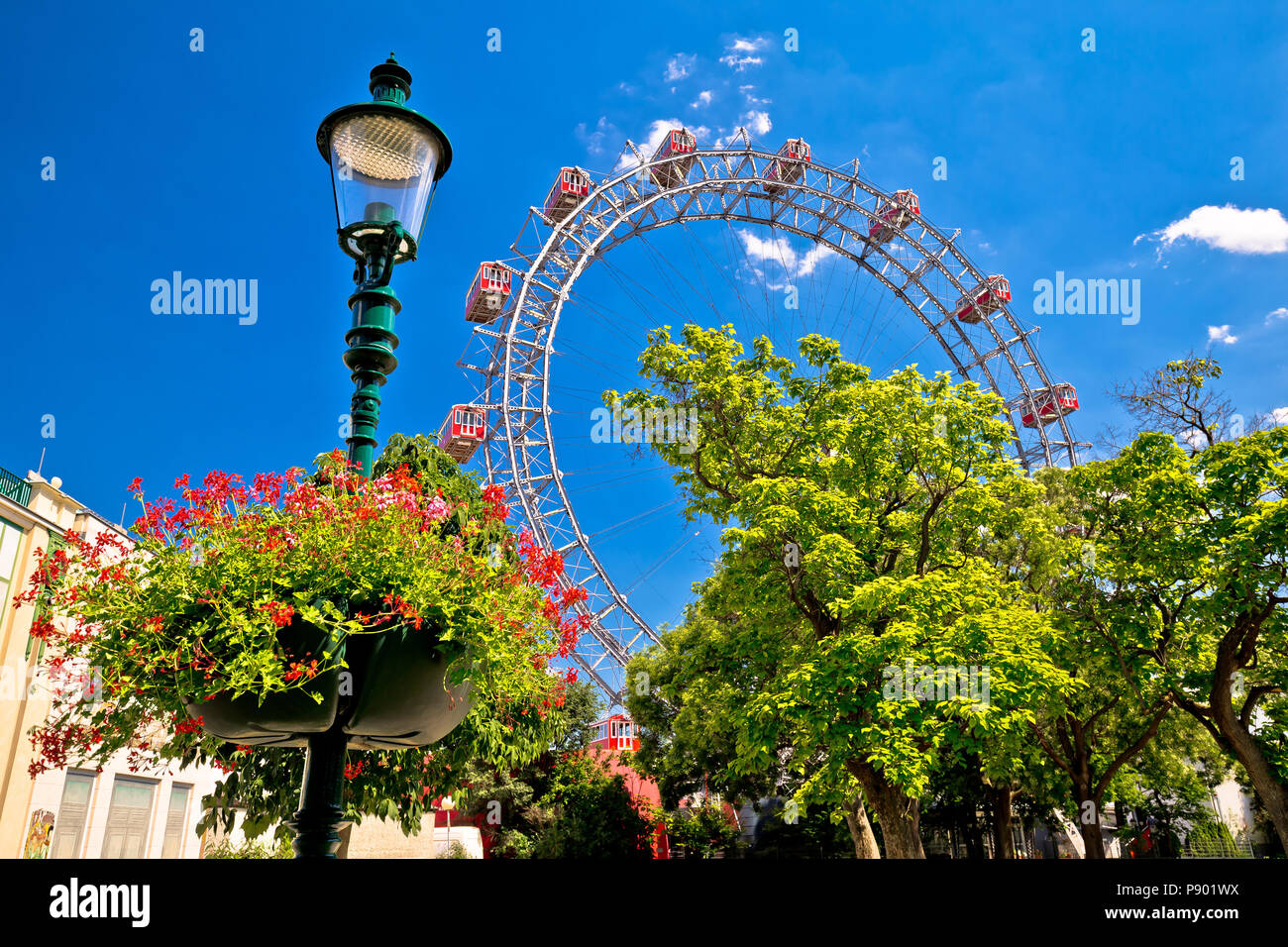 Grande Roue Riesenrad gianf Prater de Vienne vue, parc en capitale de l'Autriche Banque D'Images