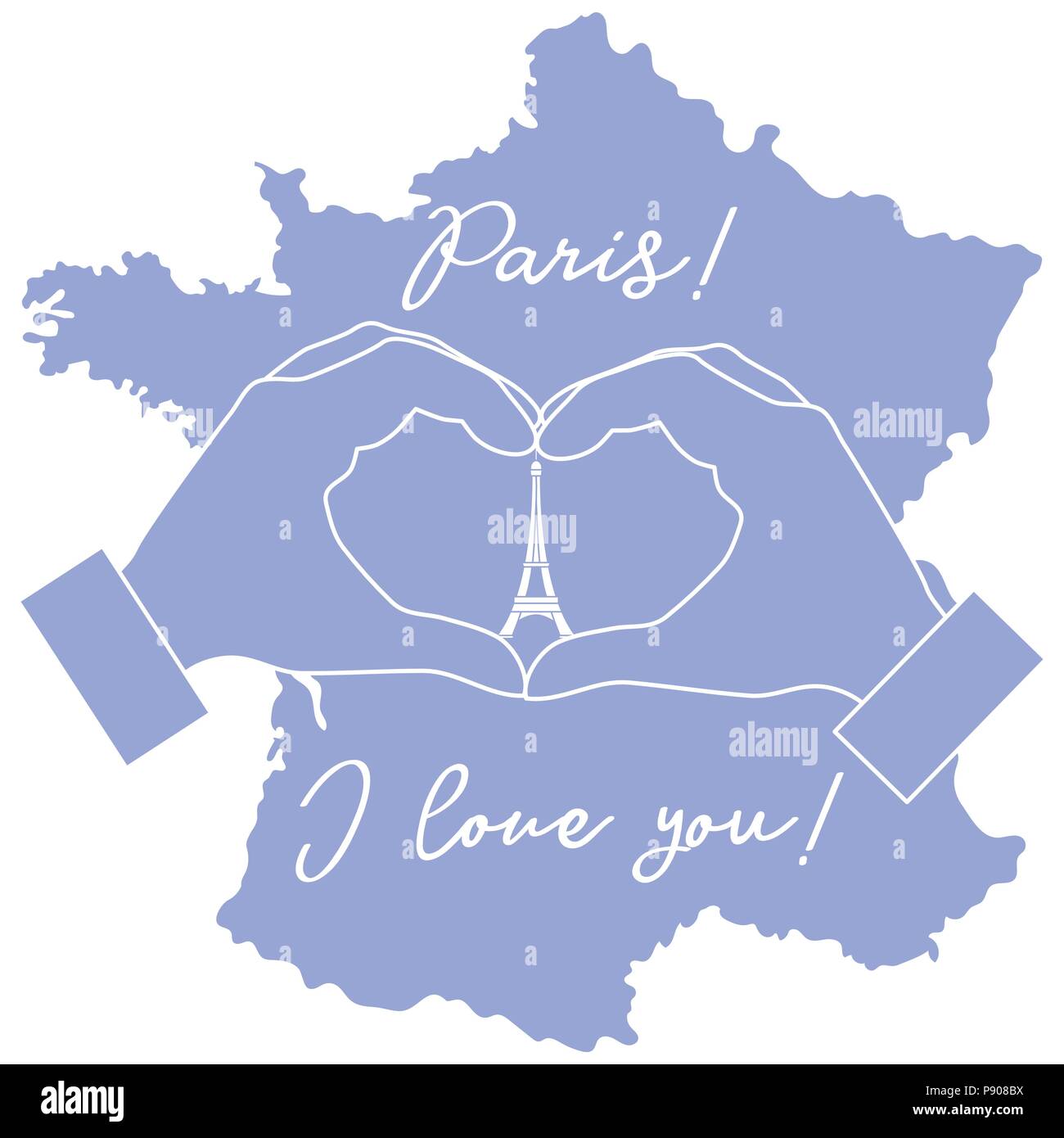 Part de prendre une forme de coeur. Tower, symbole de Paris. L'inscription Paris Je t'aime. Voyages et loisirs. Illustration de Vecteur