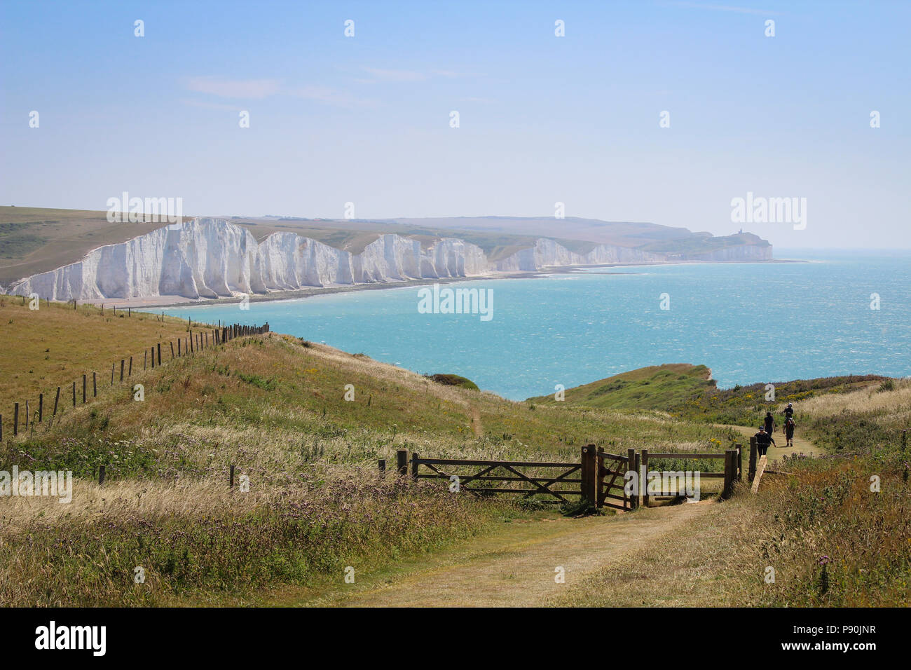 Les sept Sœurs, les falaises du parc national des South Downs, East Sussex, UK. Jour de marche de Seaford à Eastbourne Banque D'Images