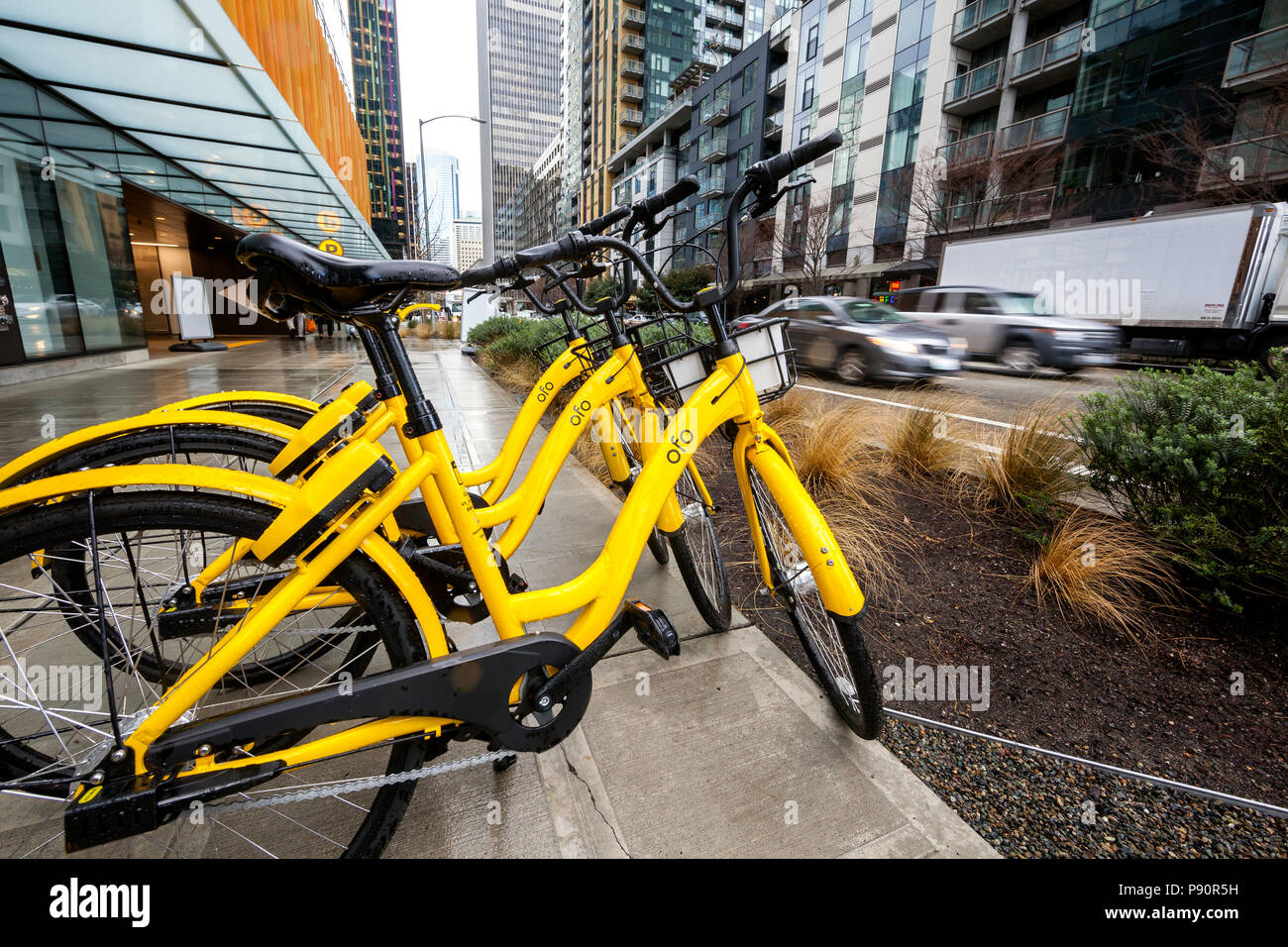 WA14501-00...WASHINGTON - OFO Partager vélo Vélos à Seattle. Banque D'Images