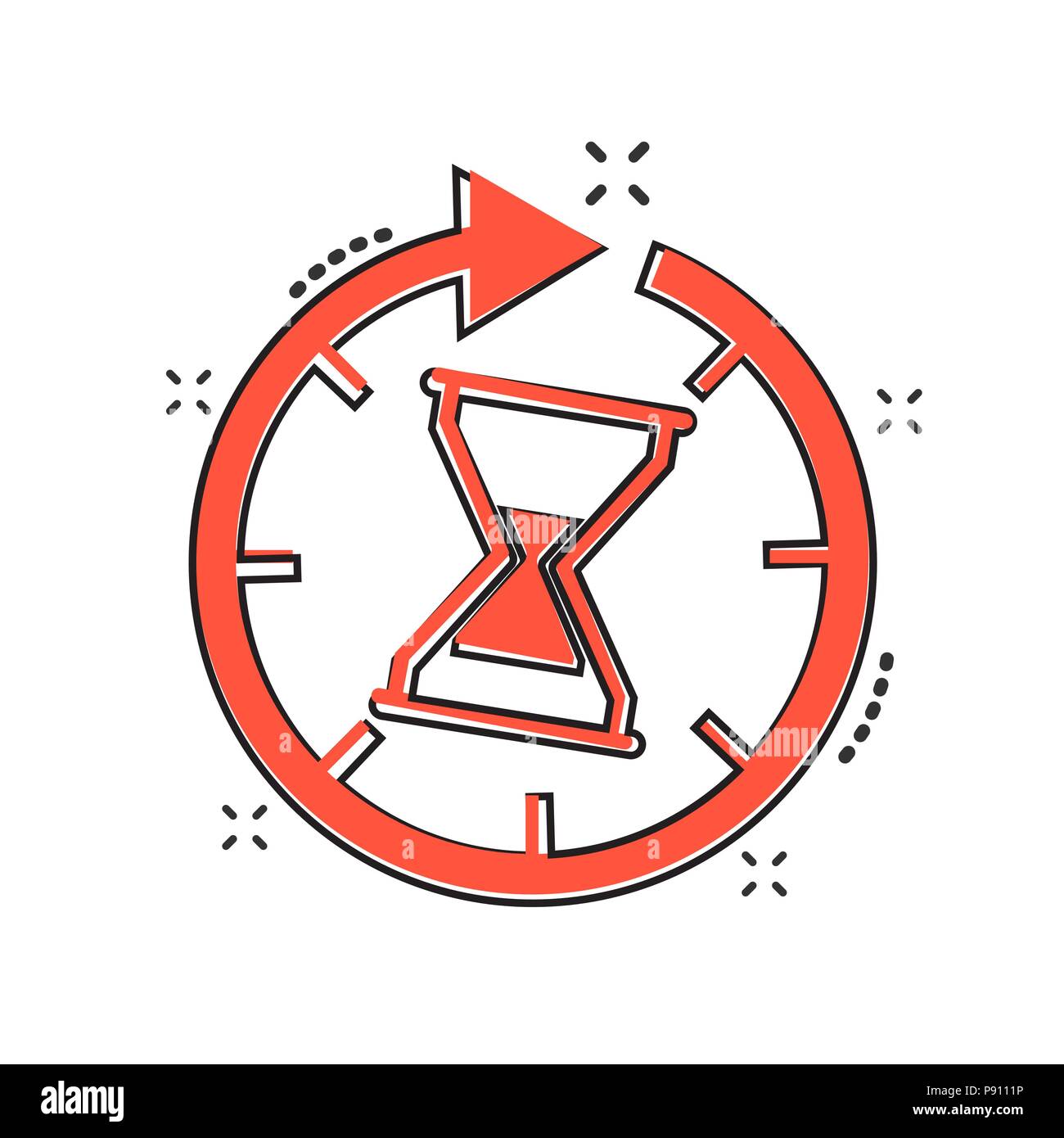 Cartoon Vector icône heure dans le style comique. Signe Hourglass illustration pictogramme. Affaires horloge sablier effet splash concept. Illustration de Vecteur