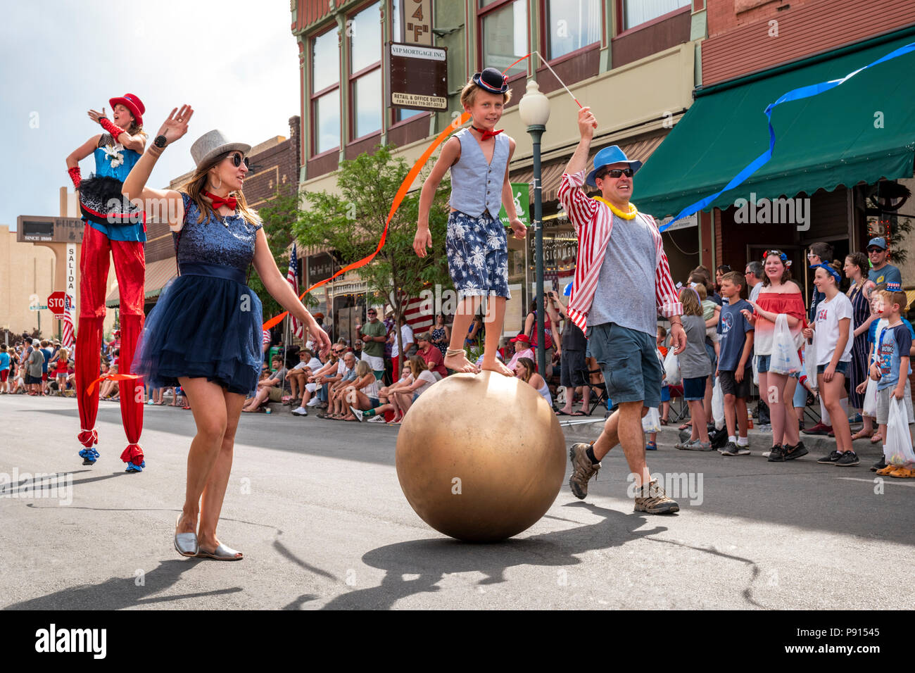 Salida caractères Cirque en mars défilé annuel Quatrième de juillet dans la petite ville de montagne de Salida, Colorado, USA Banque D'Images