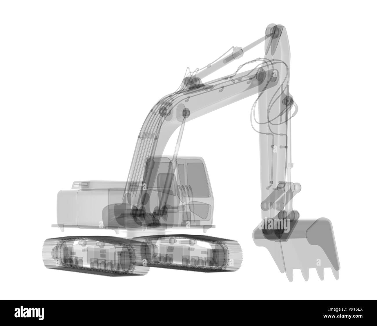 X-ray isolé de l'excavateur. 3D render Banque D'Images