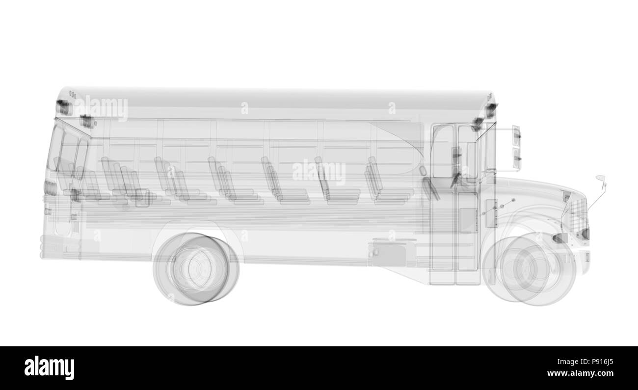 X-ray school bus isolé sur blanc. 3D render Banque D'Images