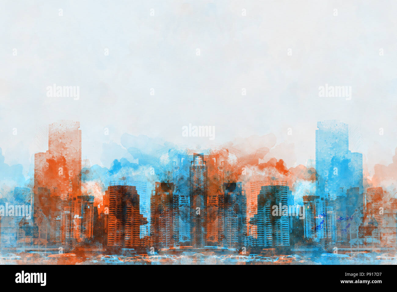 Résumé s'appuyant sur fond de peinture à l'aquarelle. Illustration numérique sur la ville de brosse l'art. Banque D'Images