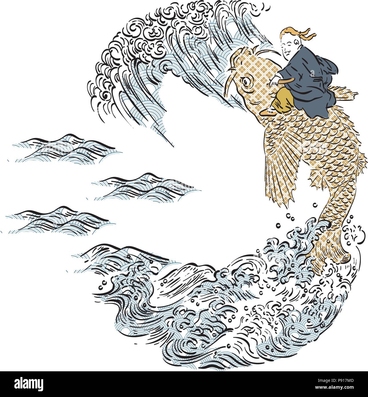 Poisson carpe avec main humaine appelée vecteur. Modèle japonais et l'arrière-plan. Modèle Oriental. Illustration de Vecteur