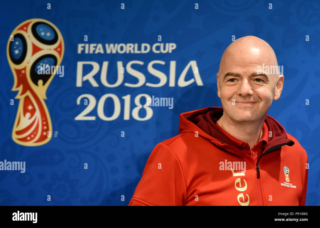 Moscou, Russie - le 13 juillet 2018. Le Président de la FIFA, Gianni Infantino lors d'une conférence de presse à Moscou. Banque D'Images