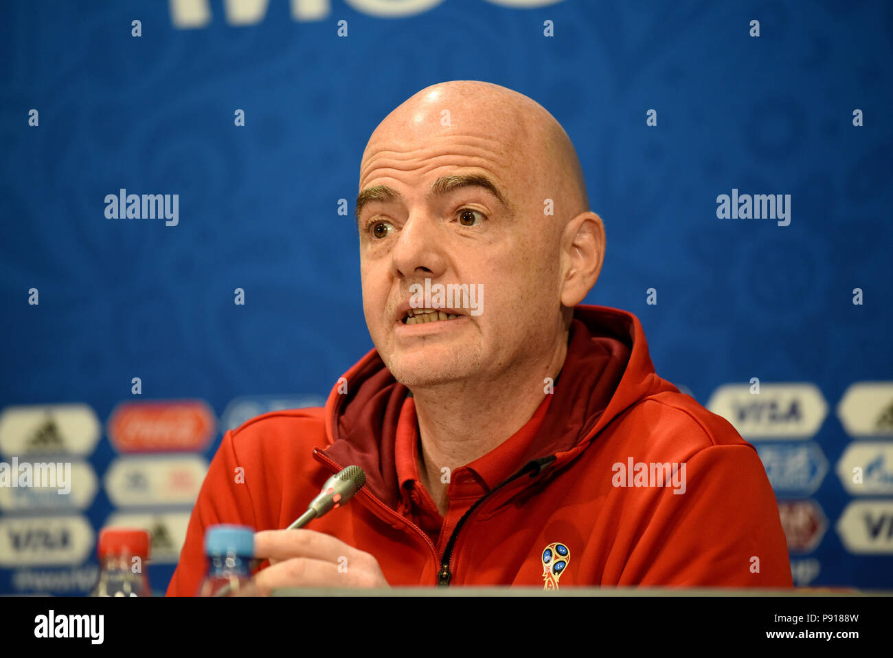 Moscou, Russie - le 13 juillet 2018. Le Président de la FIFA, Gianni Infantino lors d'une conférence de presse à Moscou. Banque D'Images
