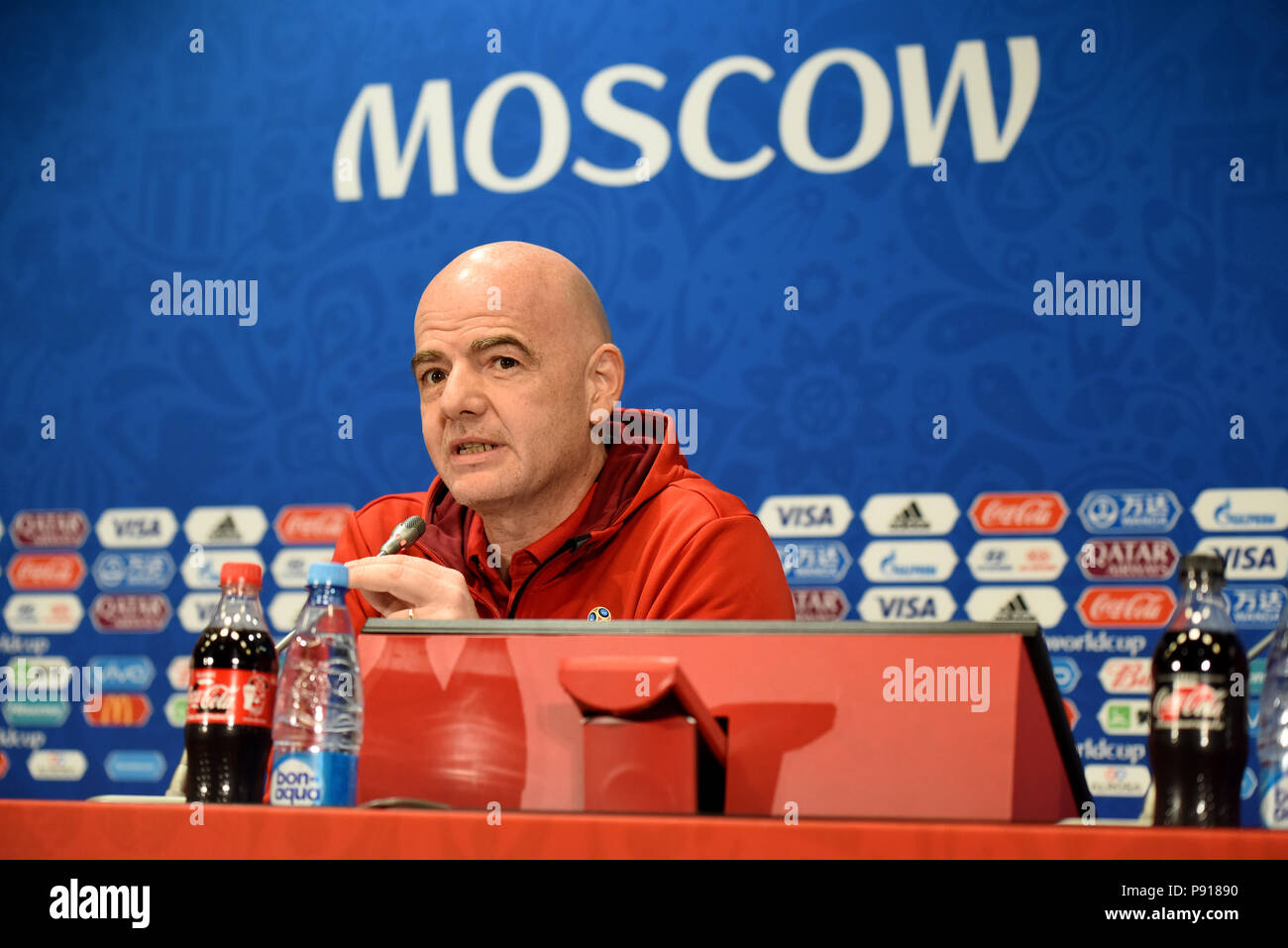 Moscou, Russie - le 13 juillet 2018. Le Président de la FIFA, Gianni Infantino lors d'une conférence de presse à Moscou. Banque D'Images