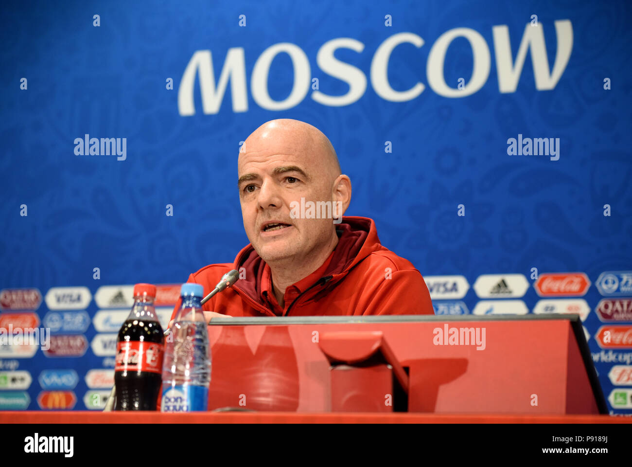Moscou, Russie - le 13 juillet 2018. Le Président de la FIFA, Gianni Infantino lors d'une conférence de presse à Moscou. Banque D'Images