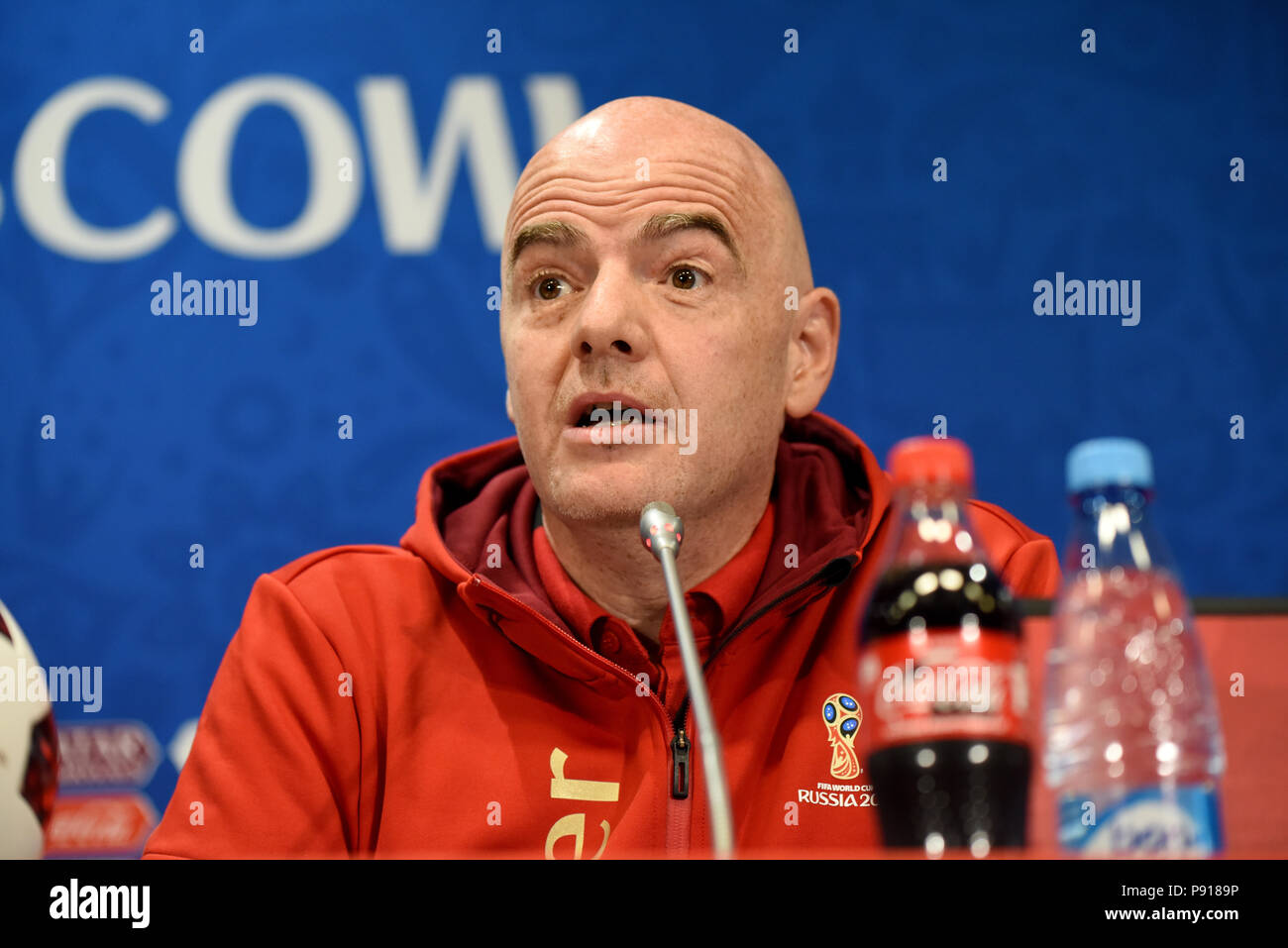Moscou, Russie - le 13 juillet 2018. Le Président de la FIFA, Gianni Infantino lors d'une conférence de presse à Moscou. Banque D'Images