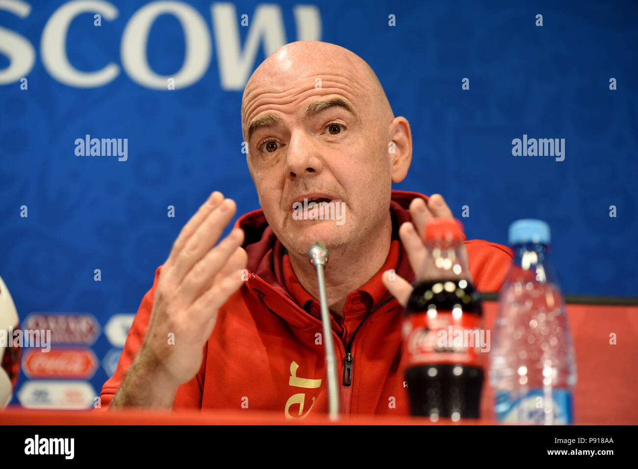 Moscou, Russie - le 13 juillet 2018. Le Président de la FIFA, Gianni Infantino lors d'une conférence de presse à Moscou. Banque D'Images