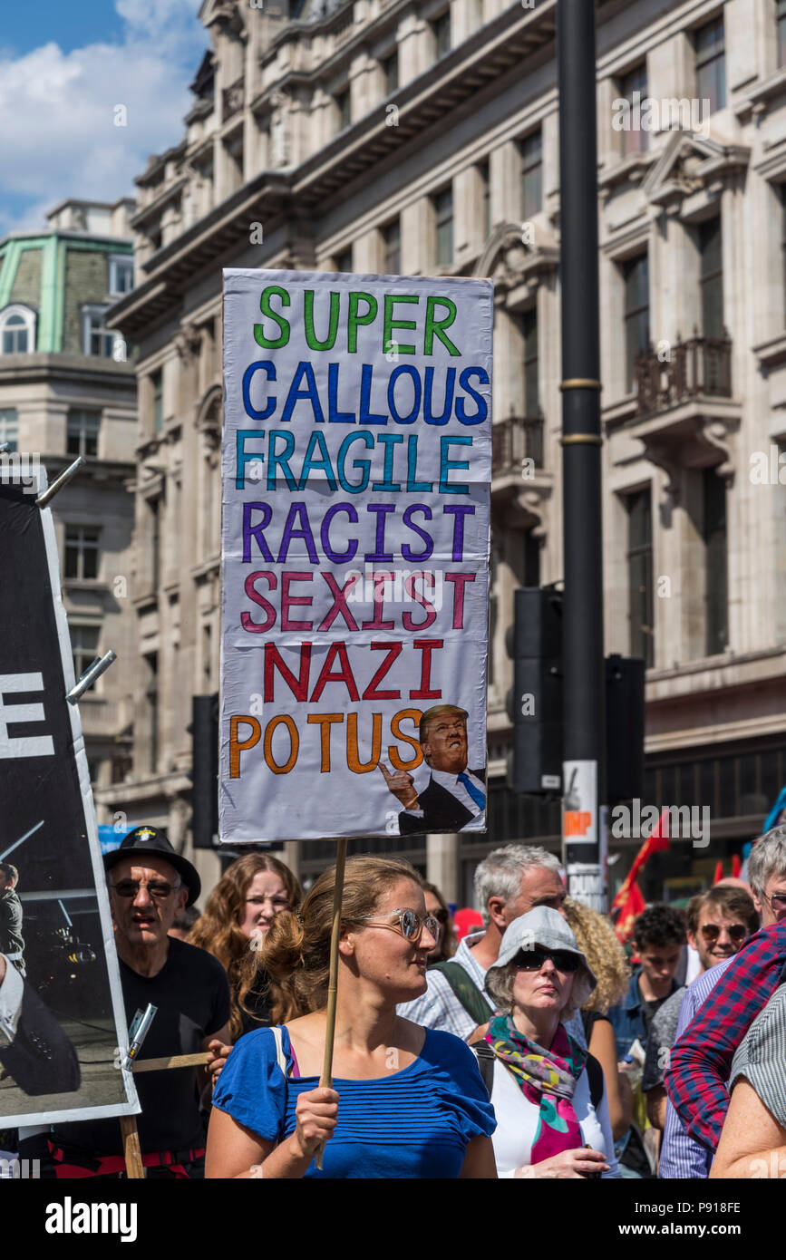 Londres, Royaume-Uni, 13 juillet 2018. Anti-Trump démonstration, London, UK 13.07.2018 Crédit : Bjanka Kadic/Alamy Live News Banque D'Images