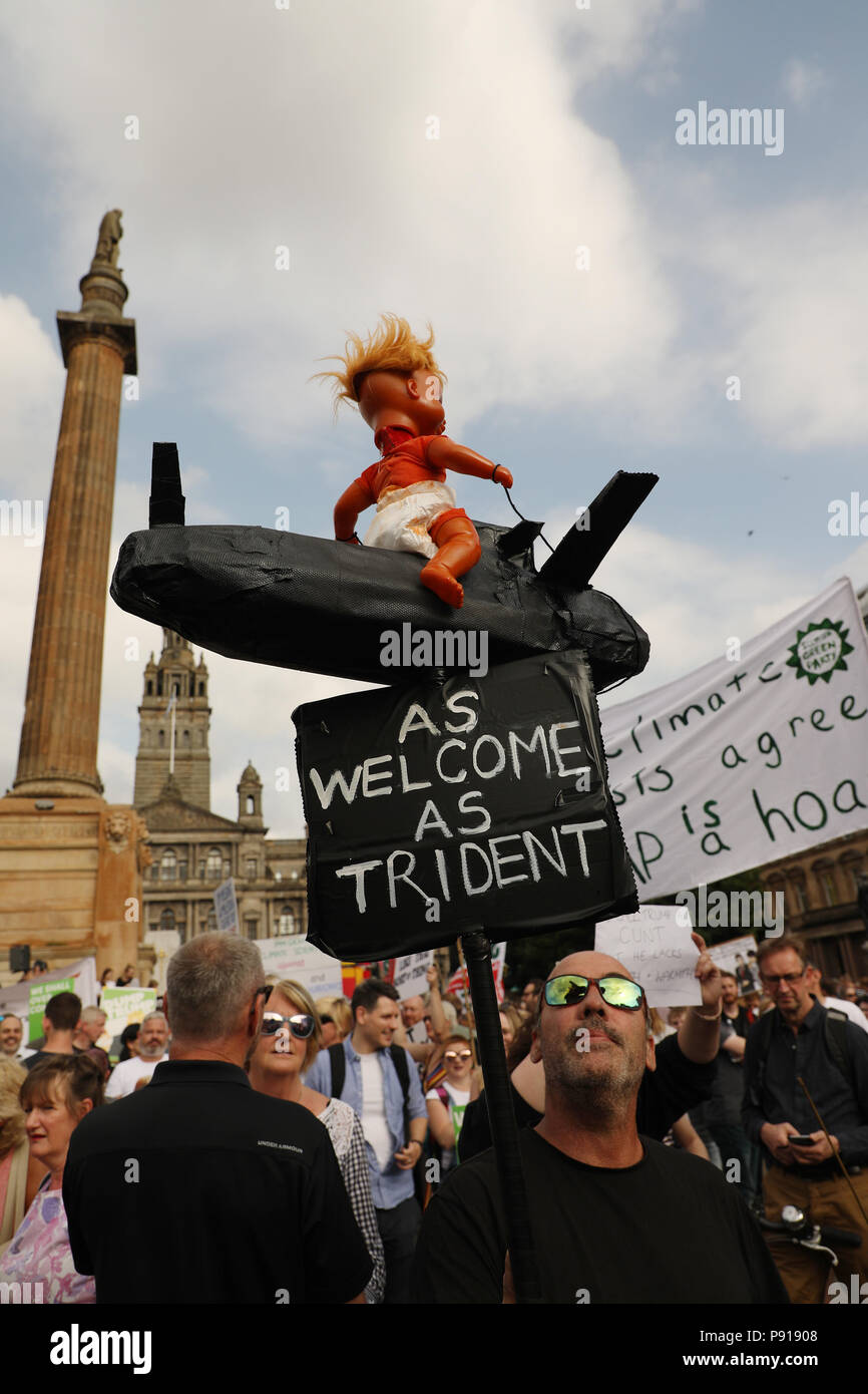 Londres, Royaume-Uni, 13 juillet 2018. Protestation Trump George Square, Glasgow, Scotland, UK Crédit : John Nichol/Alamy Live News Banque D'Images