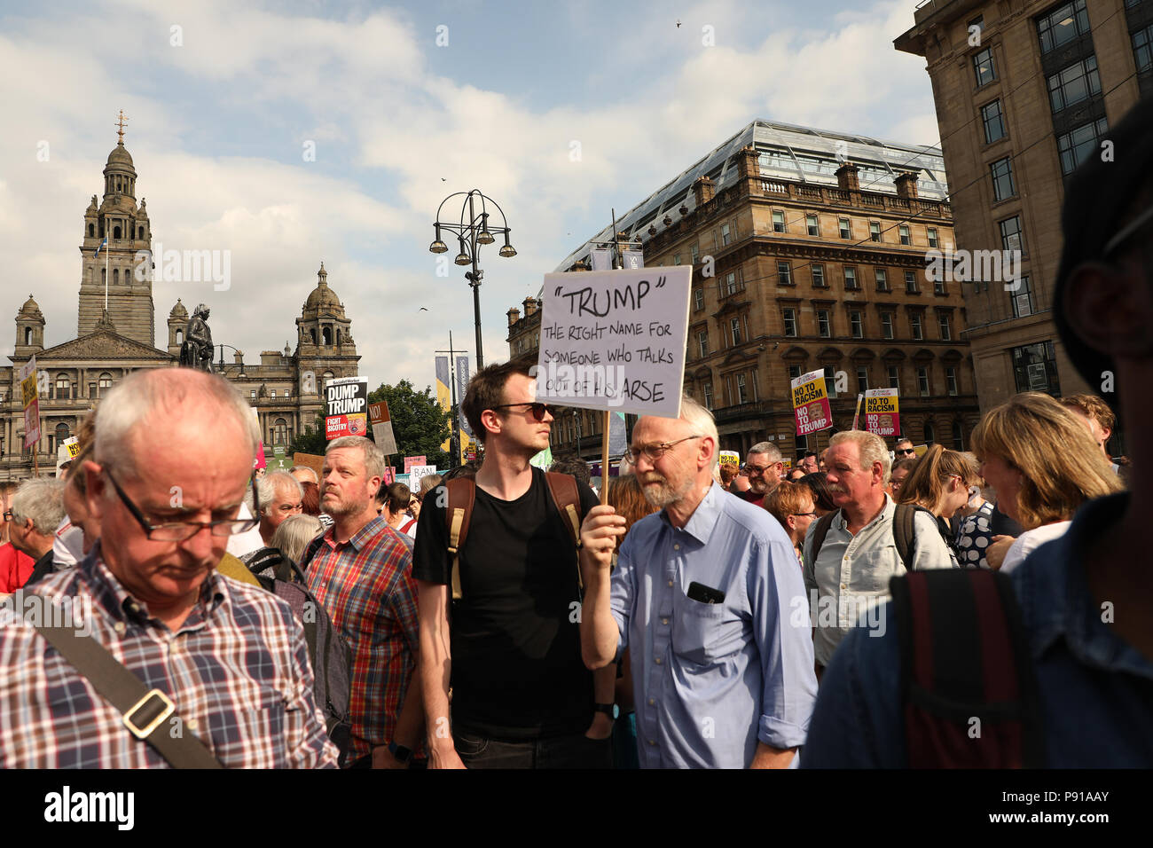 Londres, Royaume-Uni, 13 juillet 2018. Protestation Trump George Square, Glasgow, 13 Juillet 2018 Crédit : Kirsty Nichol/Alamy Live News Banque D'Images