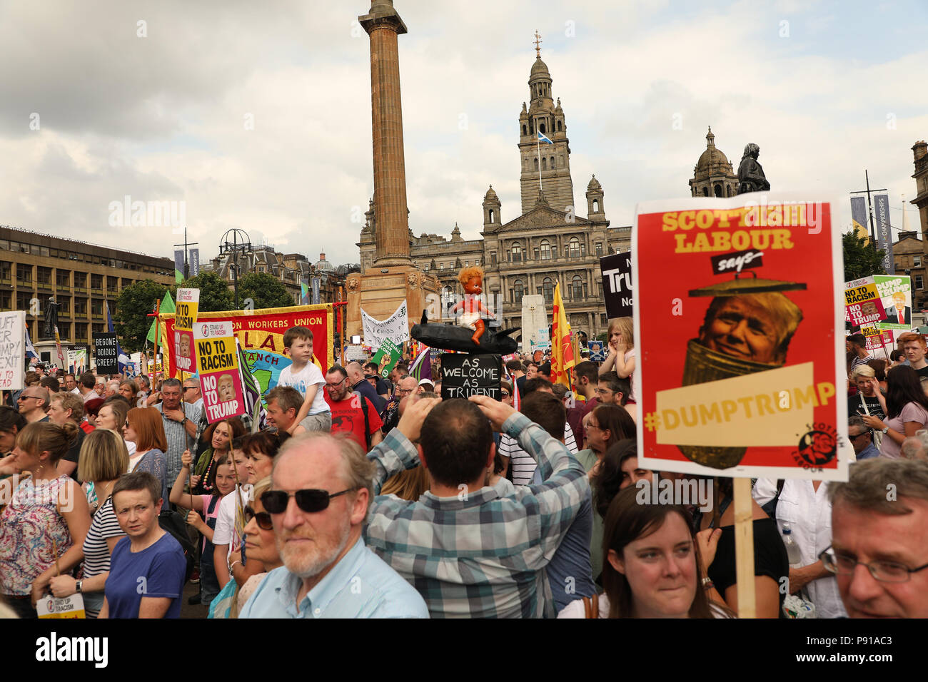 Londres, Royaume-Uni, 13 juillet 2018. Protestation Trump George Square, Glasgow, 13 Juillet 2018 Crédit : Kirsty Nichol/Alamy Live News Banque D'Images