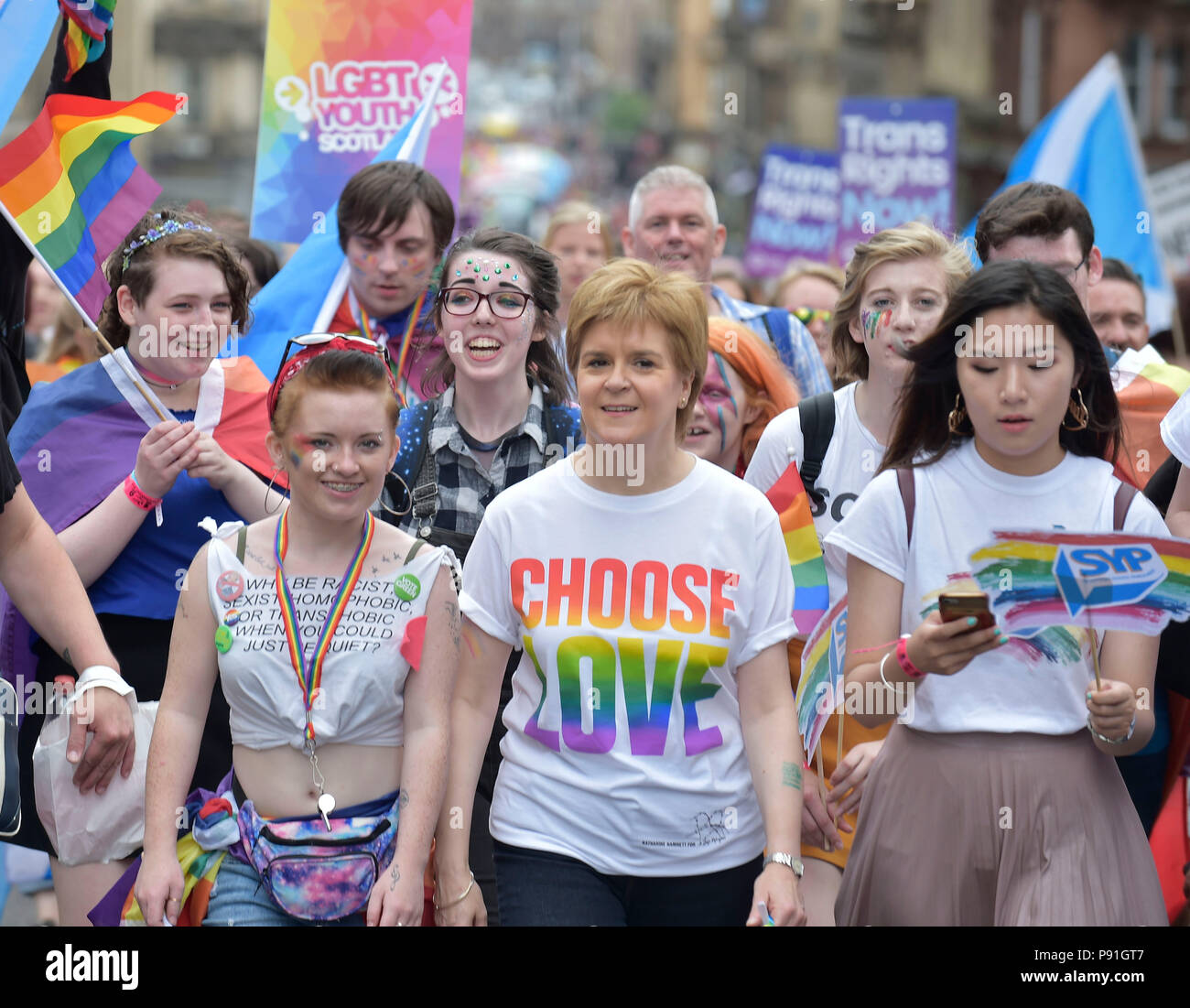 PRIDE 2018 Glasgow photo menant la marche de St Vincent St, Glasgow est premier ministre de l'Écosse Nicola Sturgeon. Banque D'Images