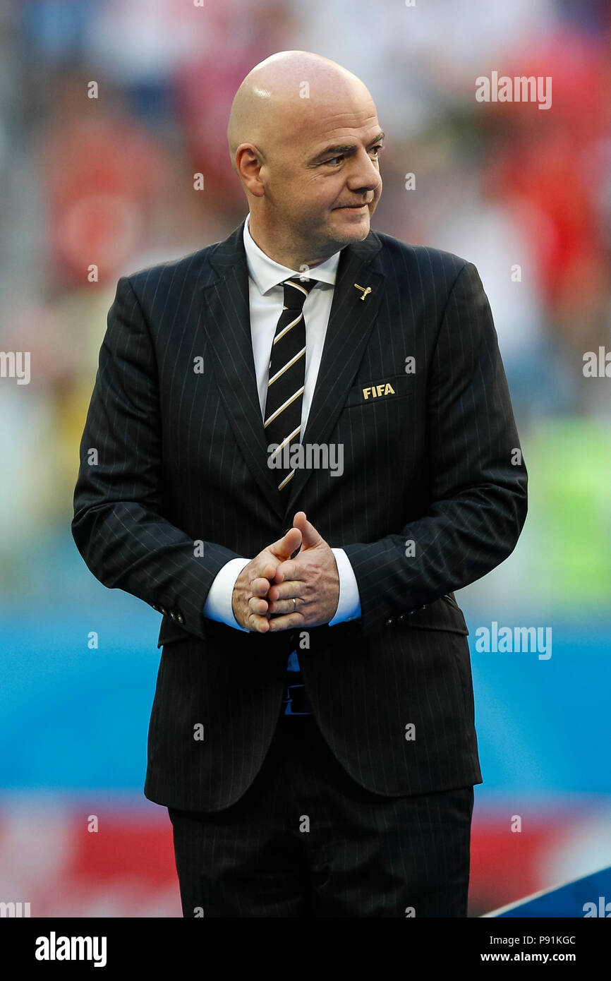 Saint-pétersbourg, Russie, 14 juillet 2018. Le Président de la FIFA, Gianni Infantino après la Coupe du Monde FIFA 2018 la troisième place match Play-Off entre la Belgique et l'Angleterre à Saint Petersbourg Stadium le 14 juillet 2018 à Saint-Pétersbourg, en Russie. (Photo de Daniel Chesterton/phcimages.com) : PHC Crédit Images/Alamy Live News Banque D'Images
