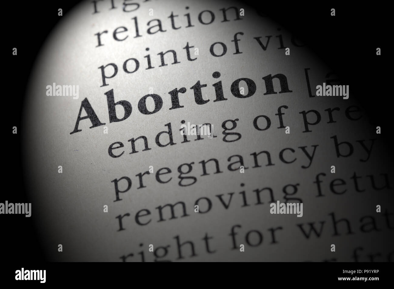 Faux dictionnaire, dictionnaire définition du mot avortement. y compris les principaux termes descriptifs. Banque D'Images