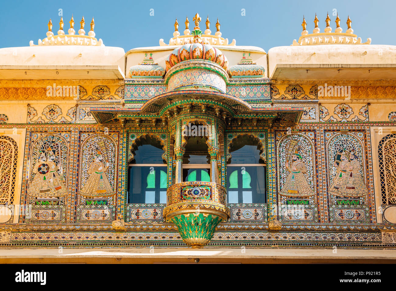 City Palace architecture historique à Udaipur, Inde Banque D'Images