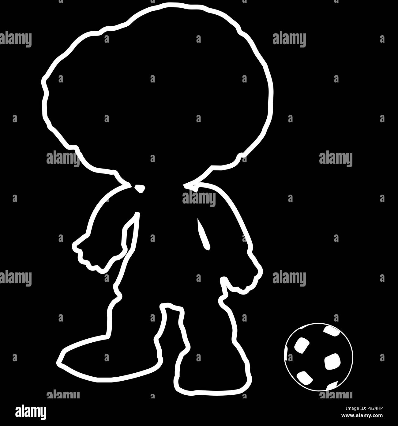 Contours, joueur de football avec ballon de football classique silhouette Illustration de Vecteur