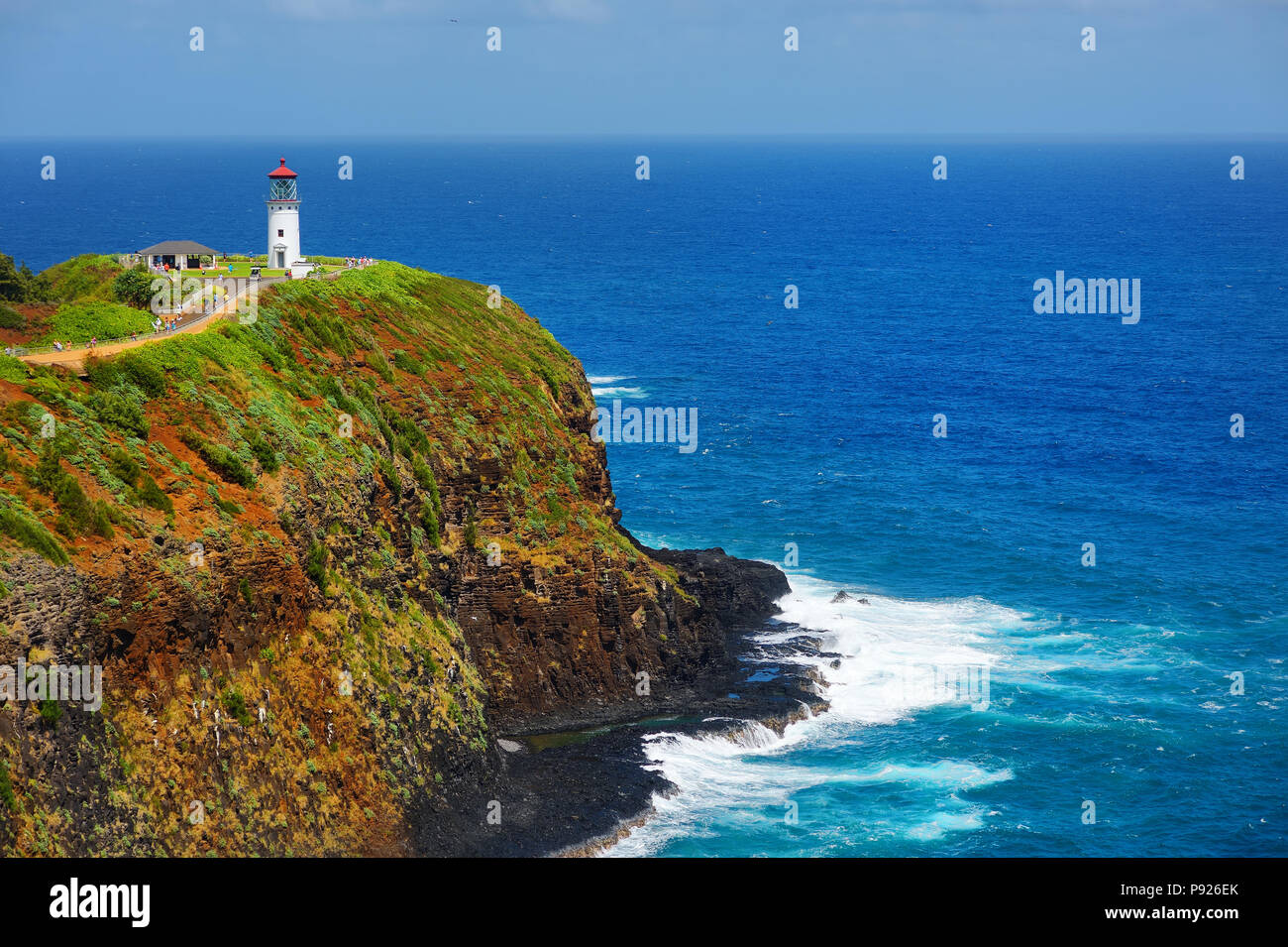 Le Kilauea lighthouse bay sur une journée ensoleillée à Kauai, Hawaii Banque D'Images
