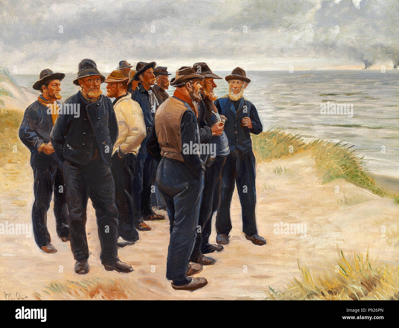 418 Michael Ancher - Skagensfiskere på stranden skuer ud sur havet Banque D'Images